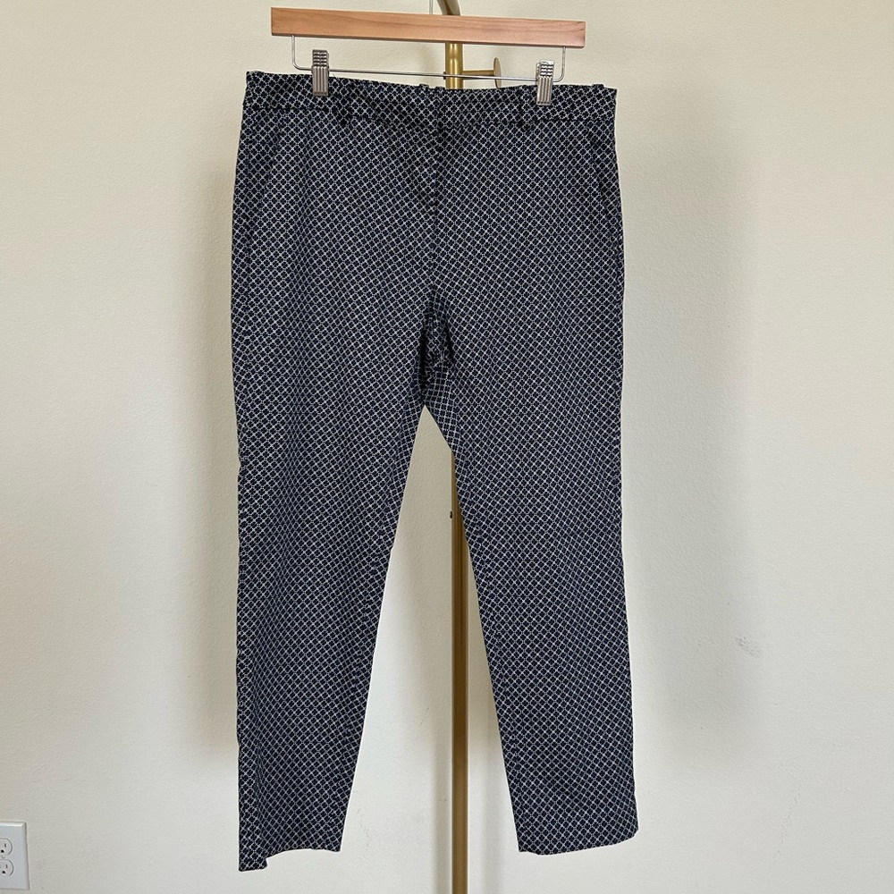 H&M Navy and White Micro Floral Trousers - Size 12